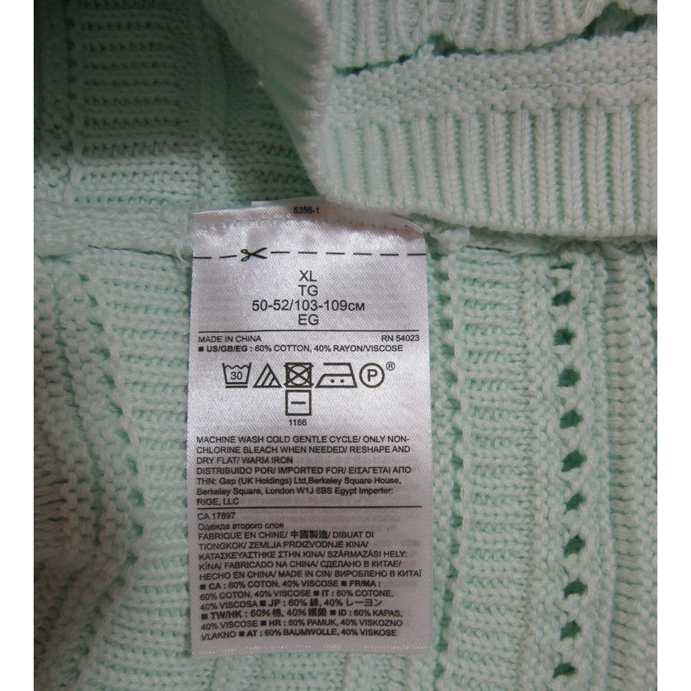 BANANA REPUBLIC Green Knit Long Sleeve Scallop Pattern Sweater Cotton Blend XL - Picture 4 of 5